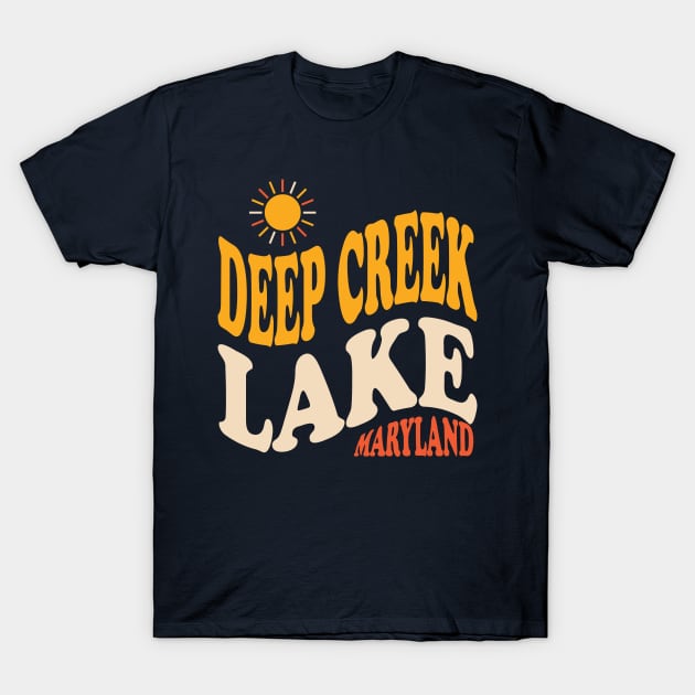 Deep Creek Lake State Park Maryland Retro Sunset T-Shirt by PodDesignShop